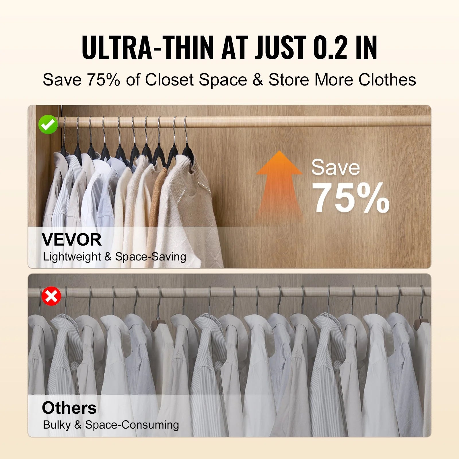 VEVOR Hangers, 11Lbs Load-Bearing, 50 Pack Black Velvet Hangers with 360 Degree Swivel Hook & 0.2 in Ultra-Thin Design, Non-Slip Space Saving Hangers, Fit for Silk Garments, Coats, Sweaters & Straps